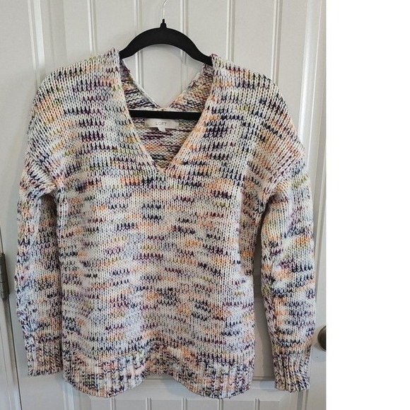 LOFT Sweaters - Women Size S Loft Boho Multi-Color Space Dye V-Neck Knit‎ Sweater Excellent